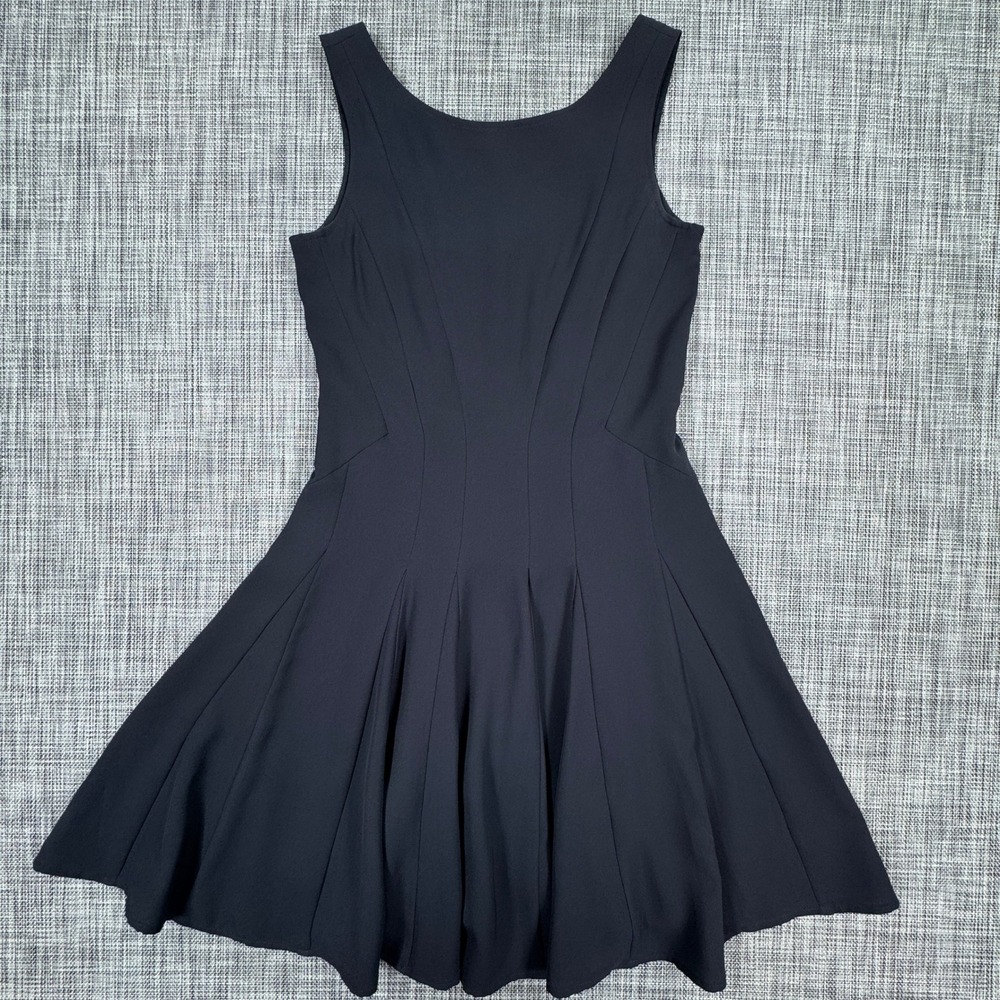 Theory Kaien W Dress Womens 2 Navy Blue Sleeveless Pleated Fit Flare Lined Mini